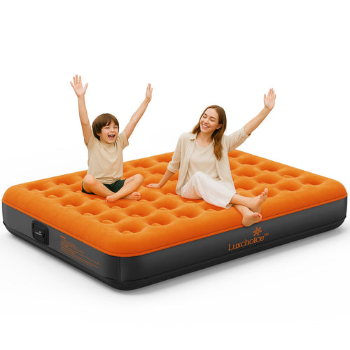 Luxchoice Selbstaufblasende Luftmatratze mit Pumpe, 2 Personen – orange, beflockte Liegefläche