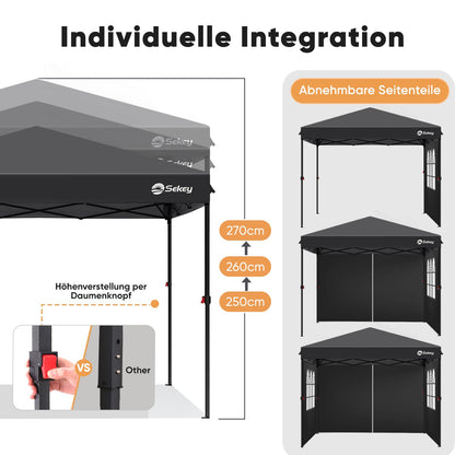 Sekey Premium Pop Up Pavillon 3x3 m mit Seitenwänden – Schwarz