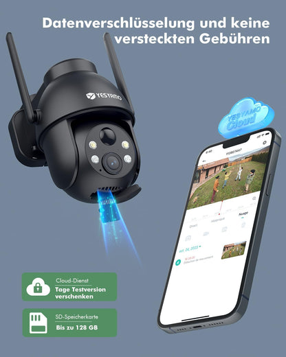 YESYAMO 2K Überwachungskamera Aussen WLAN Solar PTZ - 2er Set