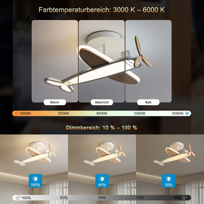 Epochglo Flugzeug LED Deckenleuchte Dimmbar für Kinderzimmer, Ø53cm