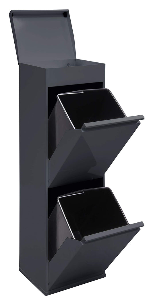 ARREGUI Top CR224-B Mülltrennsystem. Anthrazites System mit zwei 17L Fächern zur getrennten Entsorgung von Haushaltsabfällen.