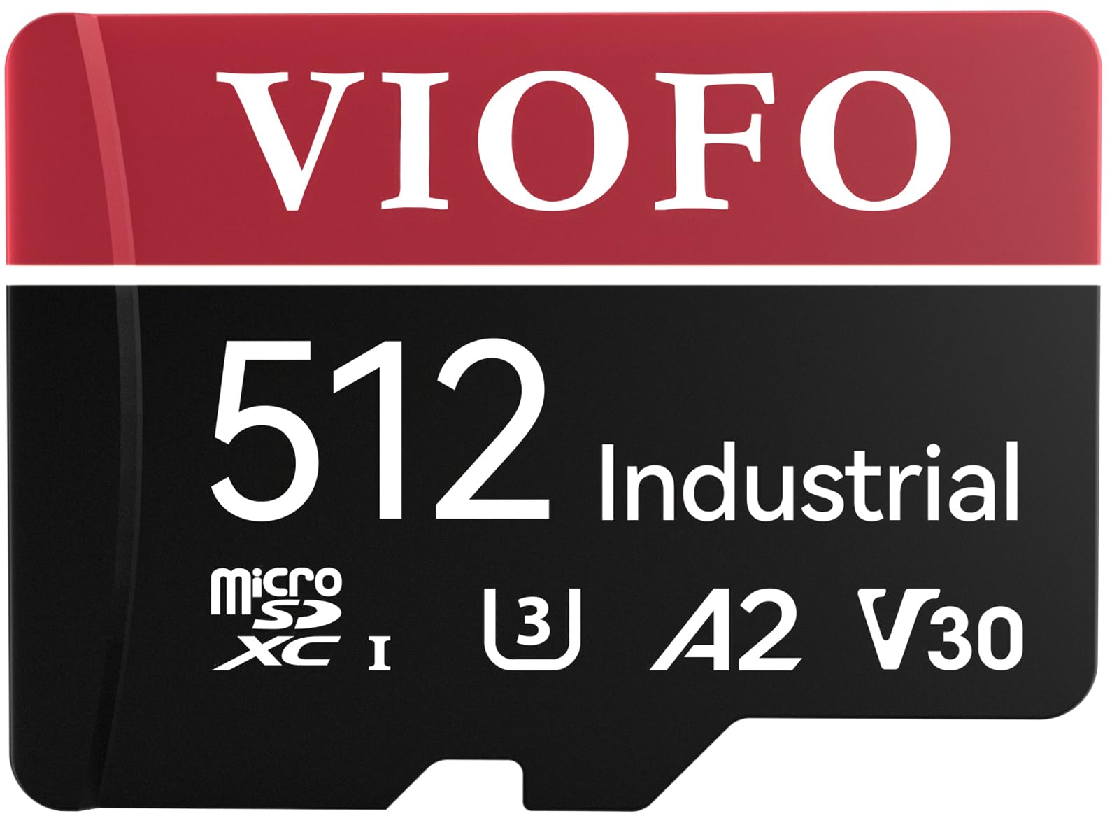 VIOFO microSD Speicherkarte Industriell - 512 GB U3 A2 V30. Schwarze rechteckige Karte für schnelle Daten.