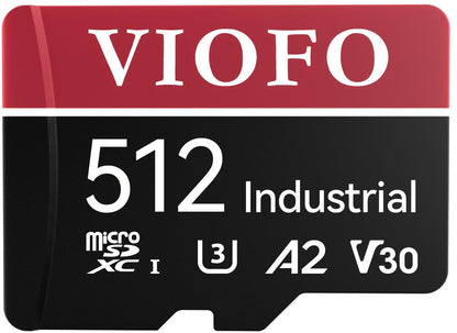 VIOFO microSD Speicherkarte Industriell - 512 GB U3 A2 V30. Schwarze rechteckige Karte für schnelle Daten.