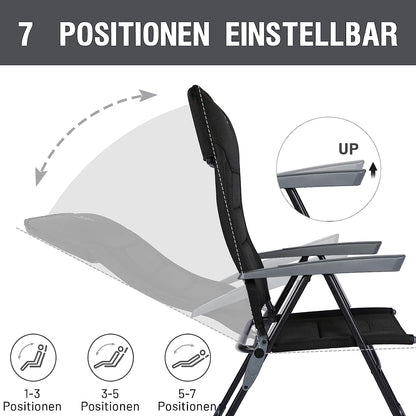 TIMBER RIDGE Klappstuhl Hochlehner Verstellbar Gepolstert - Schwarz