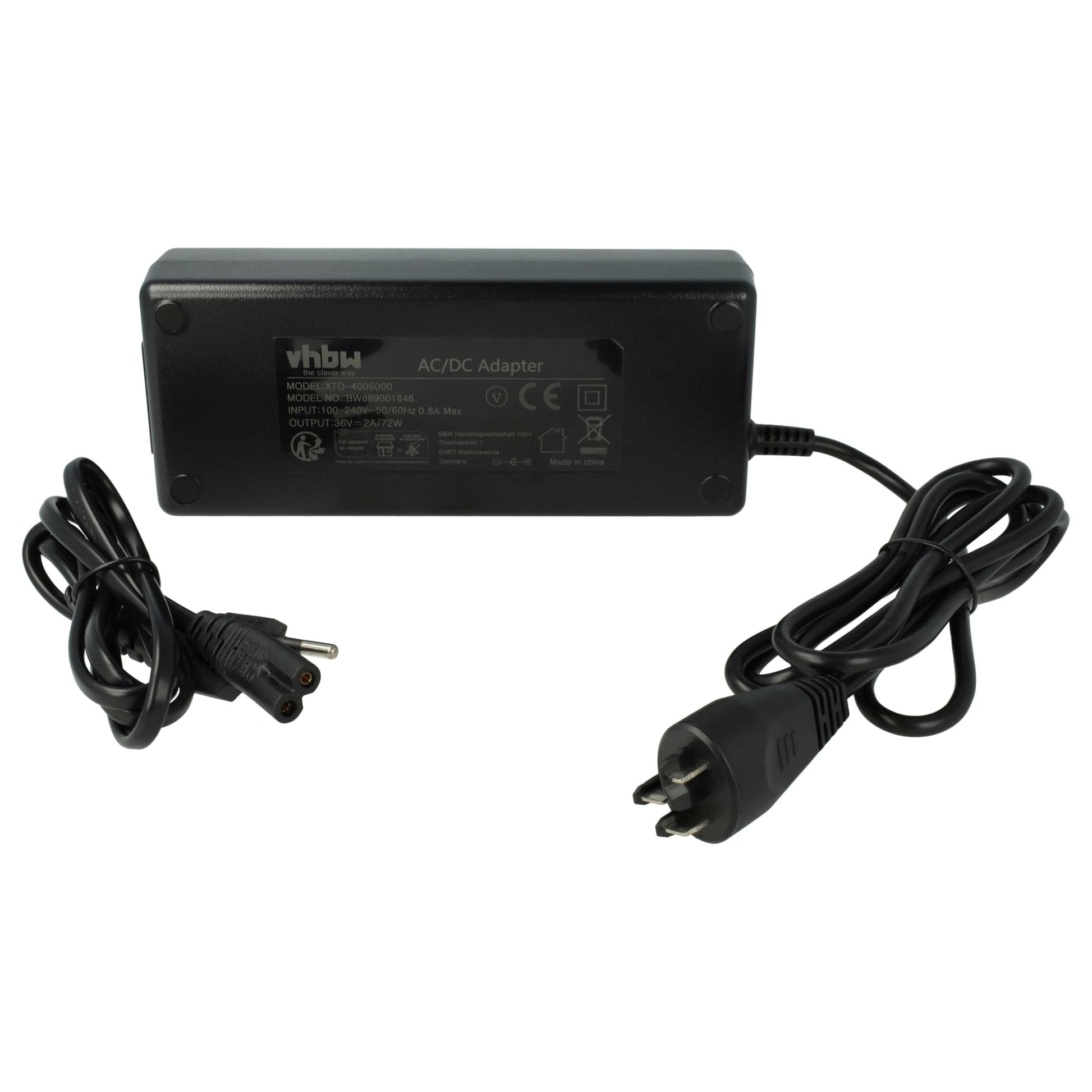 vhbw Ladegerät für Bosch PowerPack 400 / 500 E-Bike Akku, 36 V, schwarzes Kunststoffgehäuse mit 3-Pin-Stecker