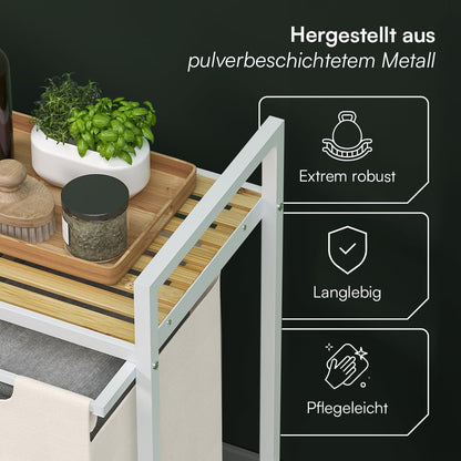 STEELSØN Rigil Wäschesammler – 3-Fach, Bambus Ablage Weiss