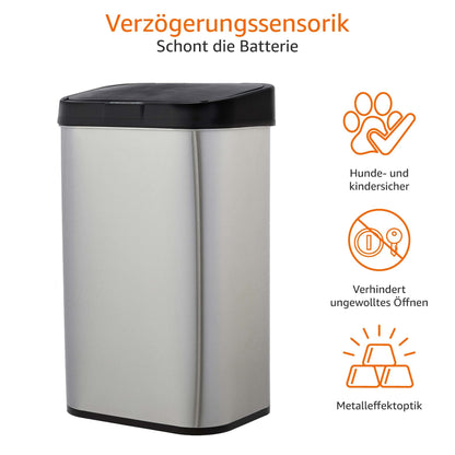 Amazon Basics Mülleimer Edelstahl Sensor - 60L Rechteckig Silber