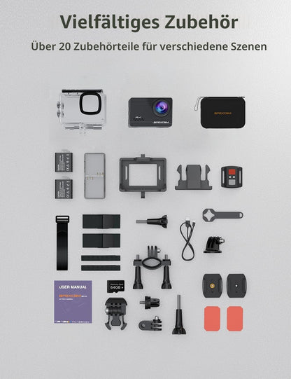Apexcam M80Air Action Cam 4K/60FPS WiFi mit 64GB Karte und Zubehör