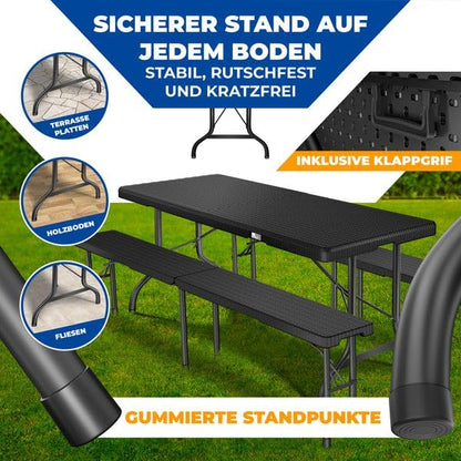 KESSER® Klapp-Bierzeltgarnitur 3-teilig – Rattan-Look 183cm