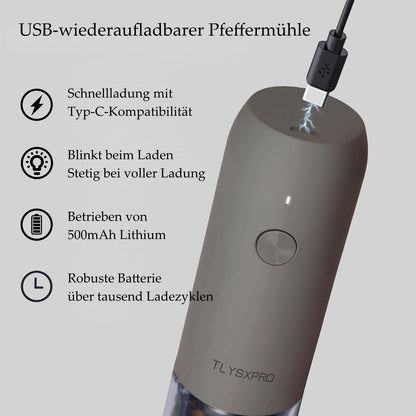 TLYSXPRO Salz- und Pfeffermühle elektrisch, 2er Set, USB, Greige