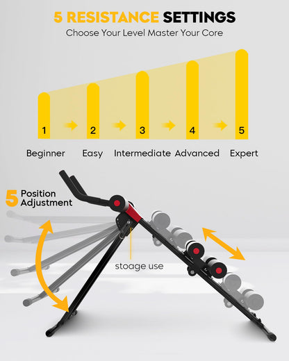 GuuG Bauchmuskeltrainer klappbar – Bauchtrainer für Zuhause, Rot