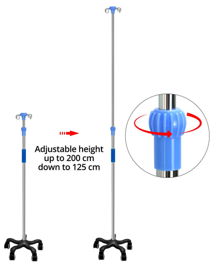 QWORK Infusionsständer mit Rädern, Edelstahl, höhenverstellbar