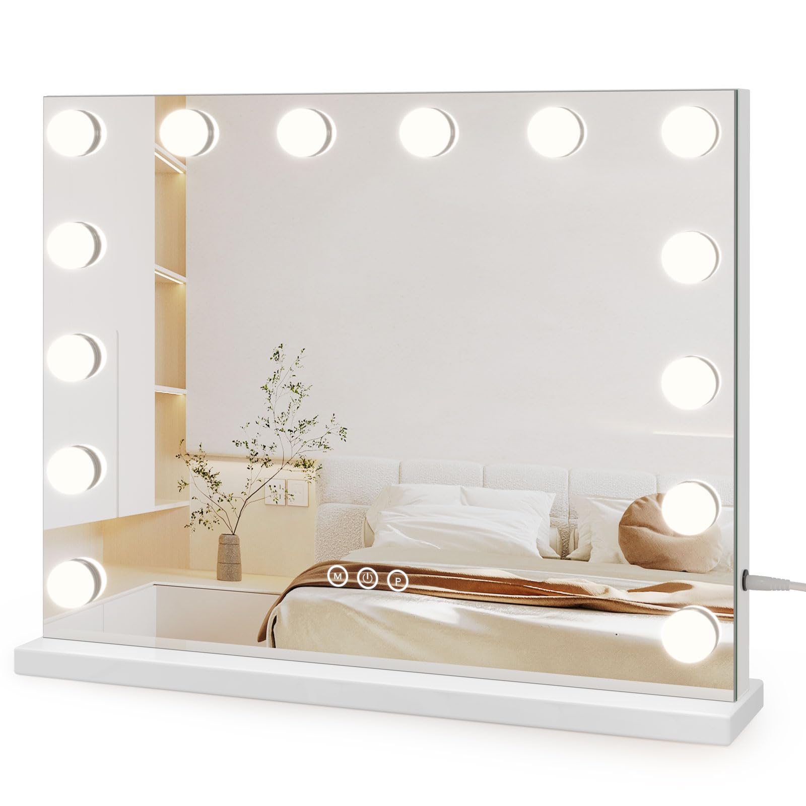 Dripex Hollywood Schminkspiegel mit LED-Beleuchtung, 50 x 42 cm, Weiss – weisser Metallrahmen mit 14 LED-Lampen