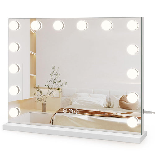 Dripex Hollywood Schminkspiegel mit LED-Beleuchtung, 50 x 42 cm, Weiss – weisser Metallrahmen mit 14 LED-Lampen