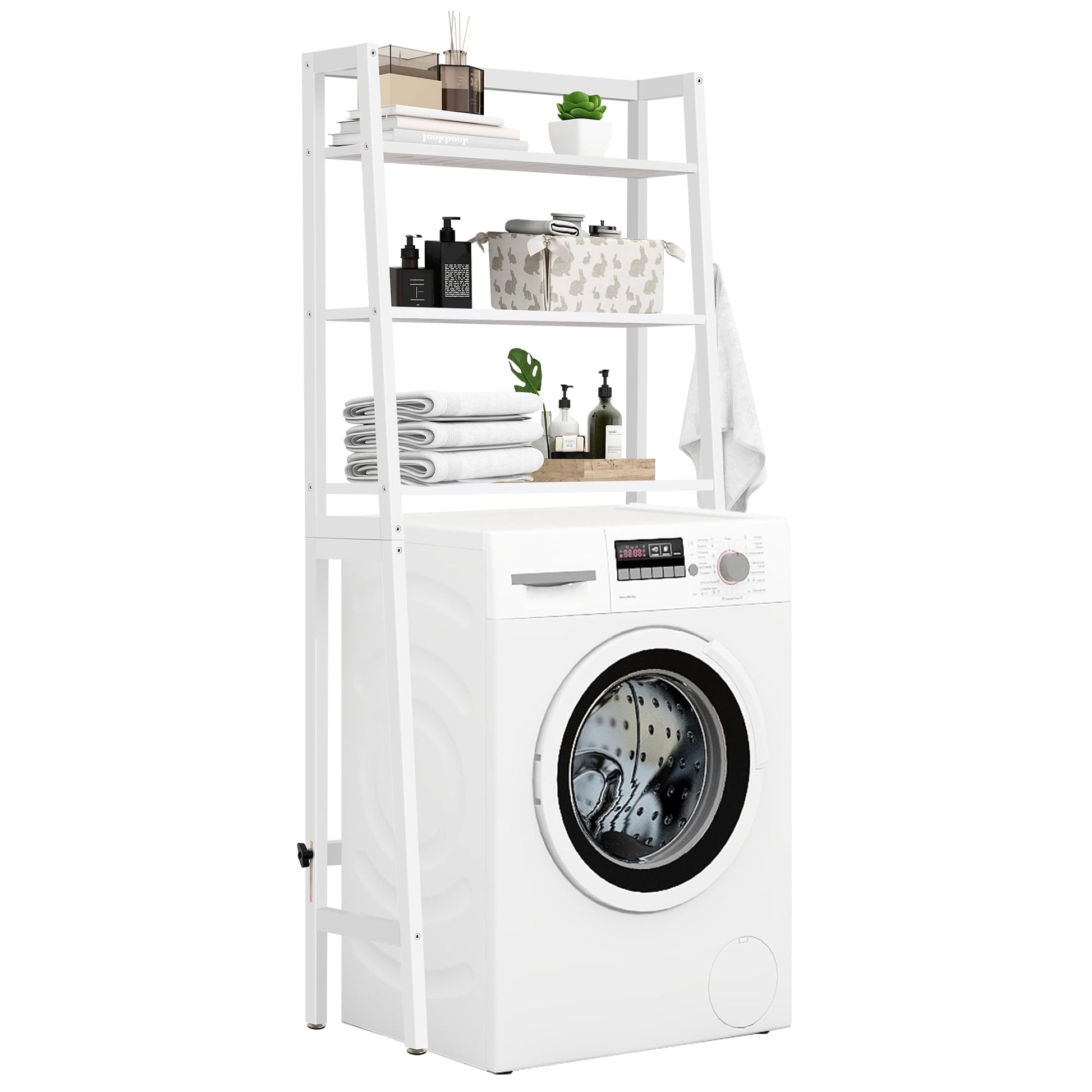 MallKing Badezimmer Toilettenregal 3-Etagen Holz – Weiss. Dreistöckiges, weißes Holzregal. Schafft Stauraum für Badutensilien über dem WC.