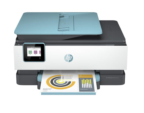 HP OfficeJet Pro 8025e Tintenstrahl Multifunktionsdrucker. Schwarzes Gerät mit ADF für effizientes Dokumentenmanagement.