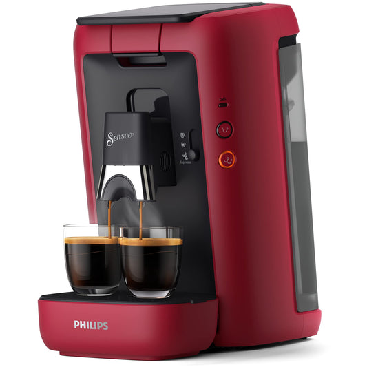 Philips Senseo Maestro Kaffeepadmaschine - Rot CSA260/90. Kompakte, rote Kaffeemaschine mit abgerundetem Design, die Kaffee mit Pads brüht.