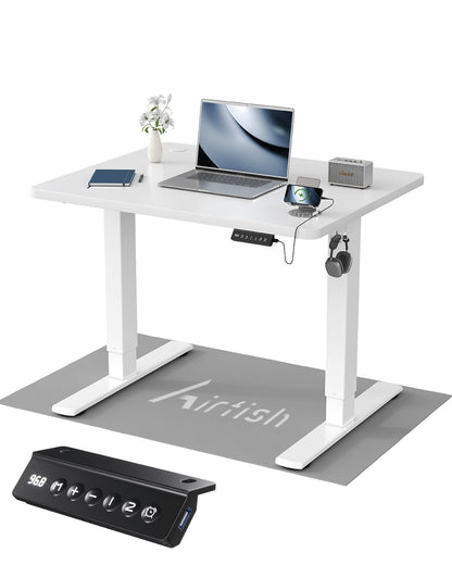 Airfish Schreibtisch höhenverstellbar elektrisch 80x60 cm weiss – rechteckiger Steh-Sitz-Tisch mit Stahlbeinen