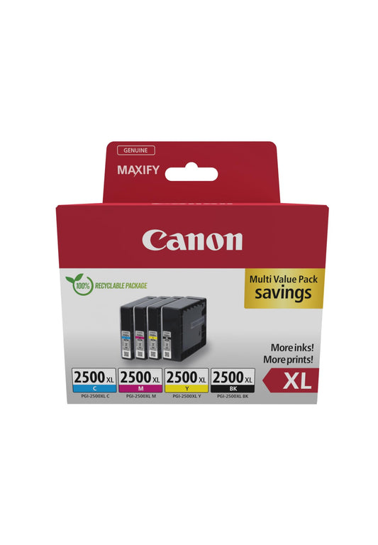 Canon PGI-2500 XL - Original 4er Vorteilspack Patronen. Vier Farben (Schwarz, Cyan, Magenta, Gelb) für MAXIFY Tintenstrahldrucker.