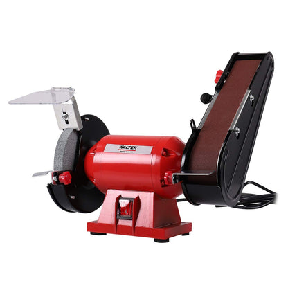 WALTER Kombischleifer 240W – Schleifband & Schleifscheibe. Kompaktes Tischgerät zum Schleifen, Entgraten und Polieren von Werkstücken.