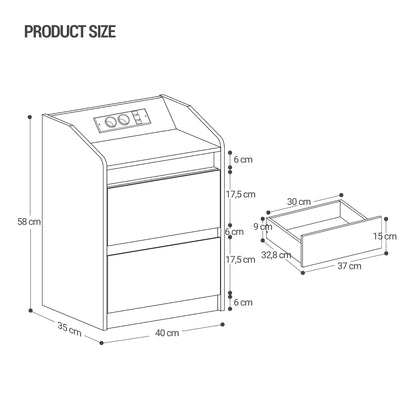 Hzuaneri NS30103X Nachttisch 2er Set – LED, Ladestation, Weiss