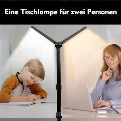LOTTBUTY Doppelkopf LED-Schreibtischlampe, dimmbar, klemmbar, schwarz