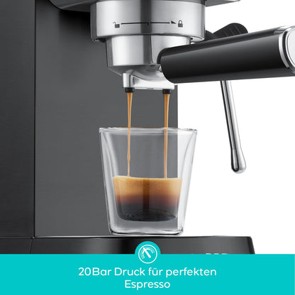 CASABREWS Espresso Siebträgermaschine 20 Bar mit Milchaufschäumer Schwarz