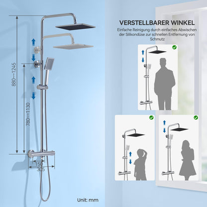 Auralum Thermostat Duschsystem mit Verbrühschutz – 25x25cm Regendusche