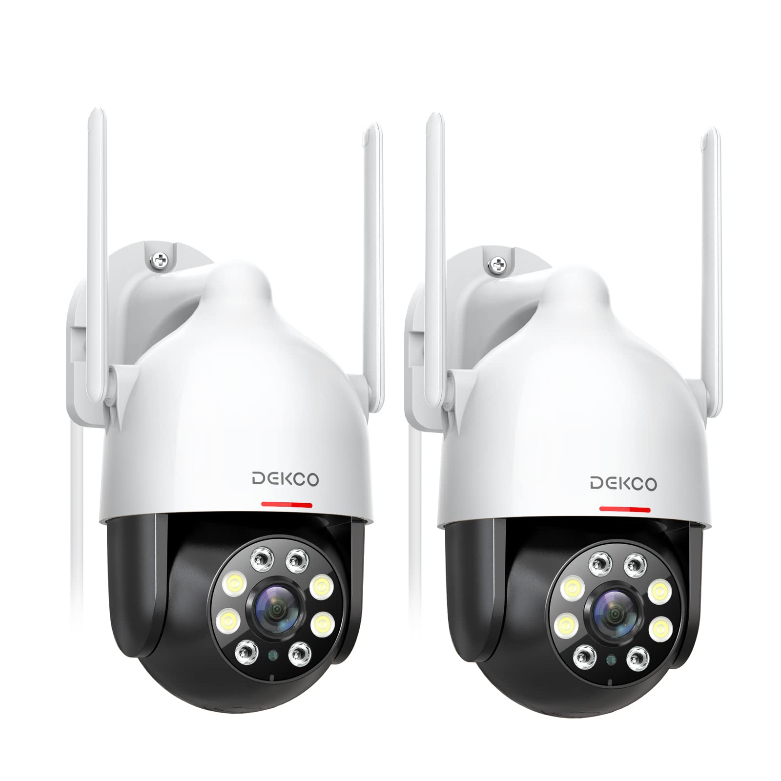 DEKCO 2K WLAN Überwachungskamera Aussen Schwenkbar – 2er Pack. Weiße Kameras für flexible Außenüberwachung.