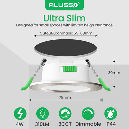 ALUSSO LED Einbaustrahler Dimmbar 68mm IP44 - 12er Set