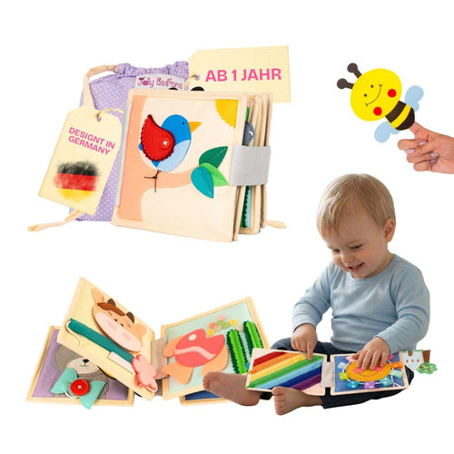 Jolly Designs Mini Quiet Book Magischer Vogel, Montessori Filzbuch aus Filz und Baumwolle mit Fingerpuppe