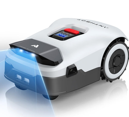 ANTHBOT Genie Mähroboter 3600m² ohne Kabel - Genie 3000. Kompakt, dunkelgrau, mäht Rasen kabellos bis 3600m².