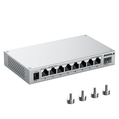 SODOLA 8-Port 2.5Gb Web Managed Switch - 10G SFP+. Bietet 8x 2.5GbE, 2x 10G SFP+ Uplinks. Web-verwaltet für Ethernet-Verteilung.