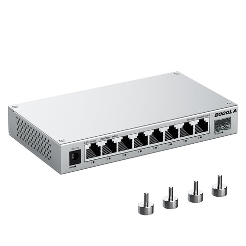 SODOLA 8-Port 2.5Gb Web Managed Switch - 10G SFP+. Bietet 8x 2.5GbE, 2x 10G SFP+ Uplinks. Web-verwaltet für Ethernet-Verteilung.