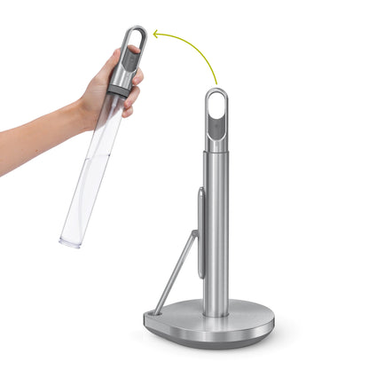 simplehuman Handtuchhalter Sprühpumpe - Edelstahl gebürstet. Vertikaler Spender mit Sprühfunktion für Handhygiene, hält Handtuch.