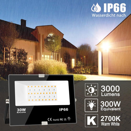 iLC RGBW LED Flutlicht 30W – Warmweiss, 4er-Pack, IP66