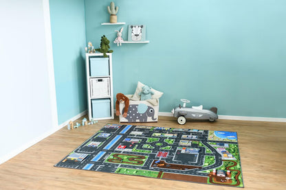 SkippiDoo Kinder Spielteppich Strasse & Auto 200x160 cm