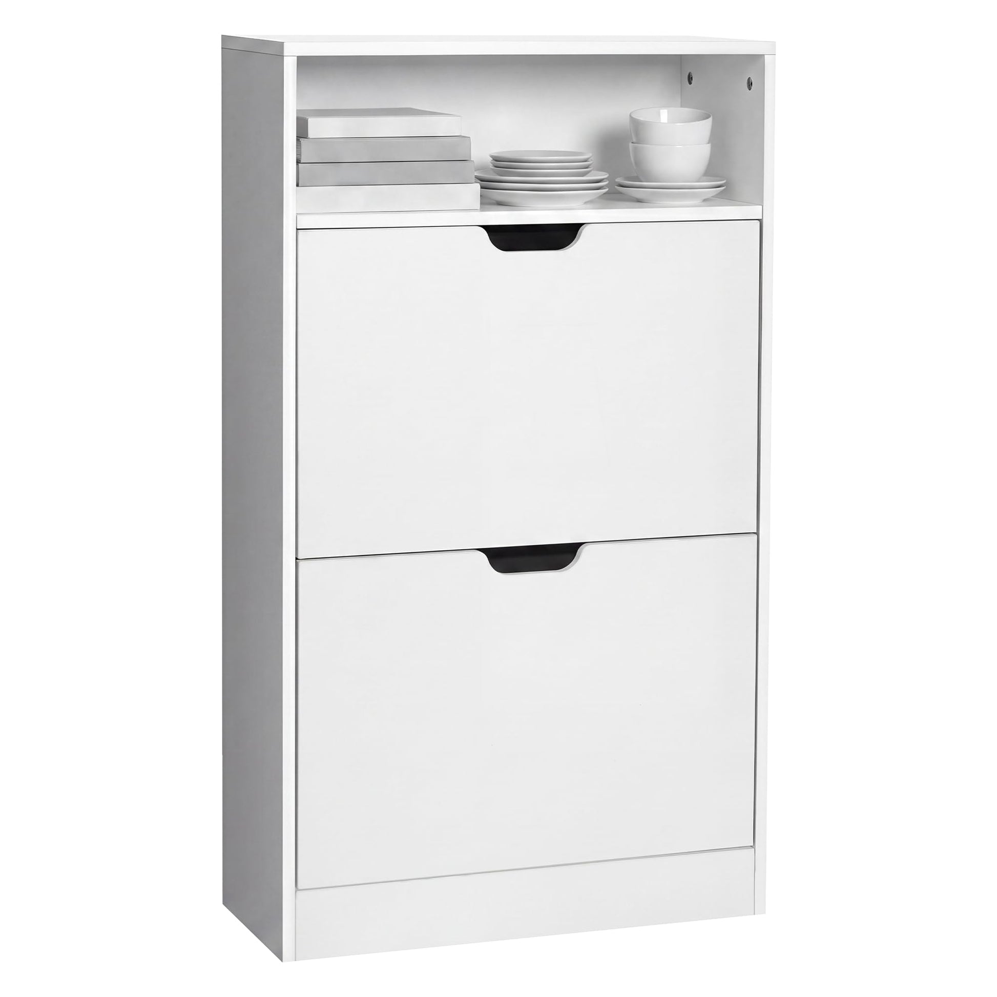 VASAGLE Schuhschrank LBC040W01, Schuhkipper, 2 Klappen, wolkenweiss