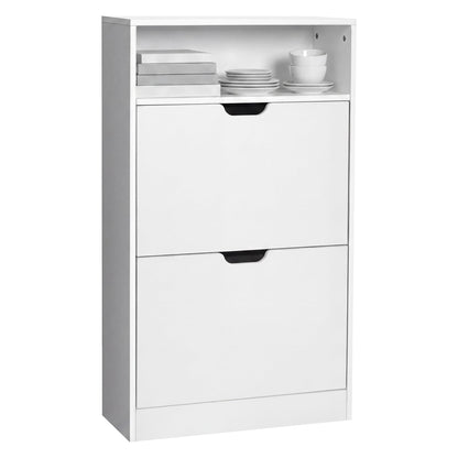 VASAGLE Schuhschrank LBC040W01, Schuhkipper, 2 Klappen, wolkenweiss
