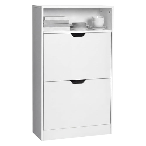 VASAGLE Schuhschrank LBC040W01, Schuhkipper, 2 Klappen, wolkenweiss