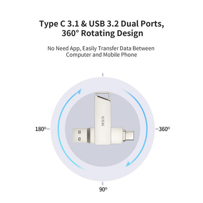 SSK USB-C Speicherstick 256GB, Dual USB-C + USB 3.2, 200 MB/s