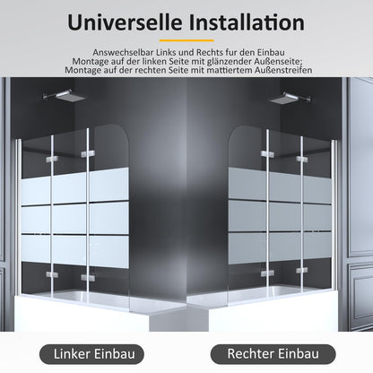 Badewannenaufsatz gestreift 130x140cm 3-teilig faltbar ESG Glas
