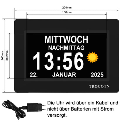 TROCOTN Demenz Uhr Senioren Digitale Tagesuhr 7 Zoll Schwarz
