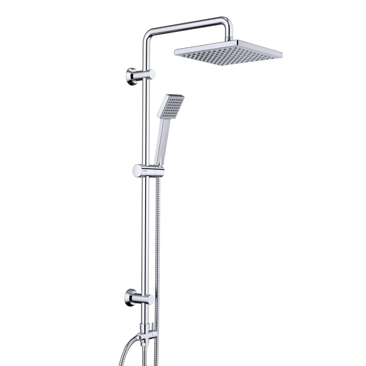 JOHO Duschsystem Edelstahl Überkopfbrauseset 20x20 cm, Chrom mit eckiger ABS-Kopfbrause