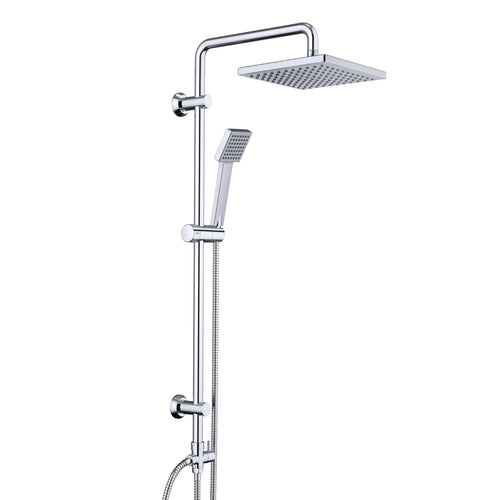 JOHO Duschsystem Edelstahl Überkopfbrauseset 20x20 cm, Chrom mit eckiger ABS-Kopfbrause
