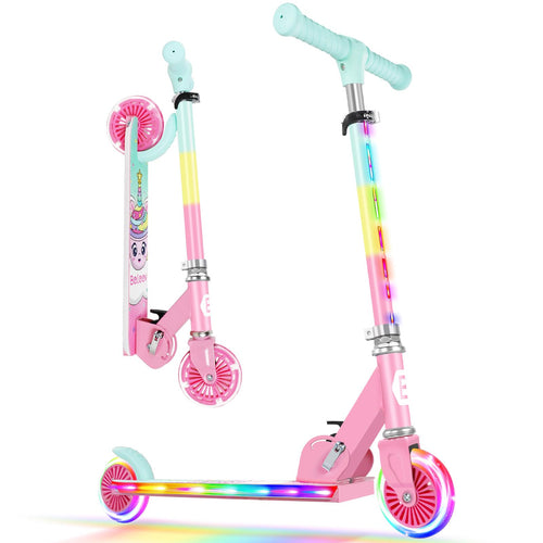 BELEEV V2 Kinder Scooter mit LED-Rädern, faltbar und höhenverstellbar, Kinderroller mit 120-mm-Rädern und Hinterradbremse