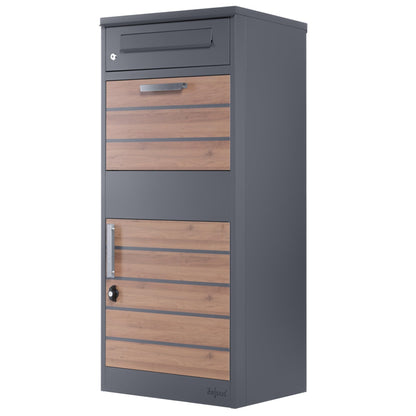 Zelsius Paketbriefkasten Briefkasten mit Paketfach – Anthrazit Holzoptik