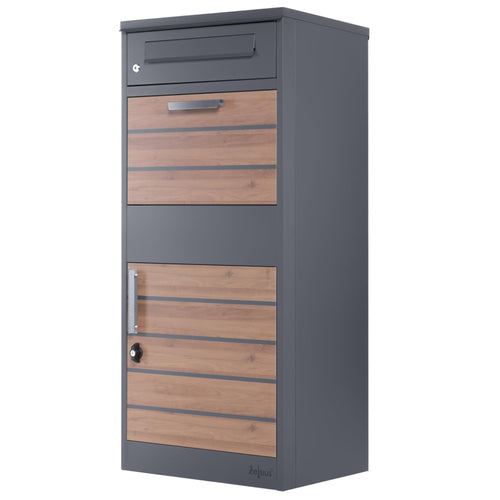 Zelsius Paketbriefkasten Briefkasten mit Paketfach – Anthrazit Holzoptik