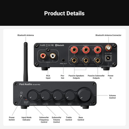 Fosi Audio BT30D Pro Bluetooth HiFi Verstärker 2.1 Kanal