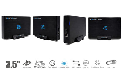 HURRICANE GD35612 Externe Festplatte 2TB 3.5" USB 3.0 Aluminium